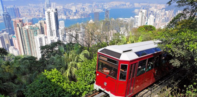 The Peak Tram above Hong Kong
